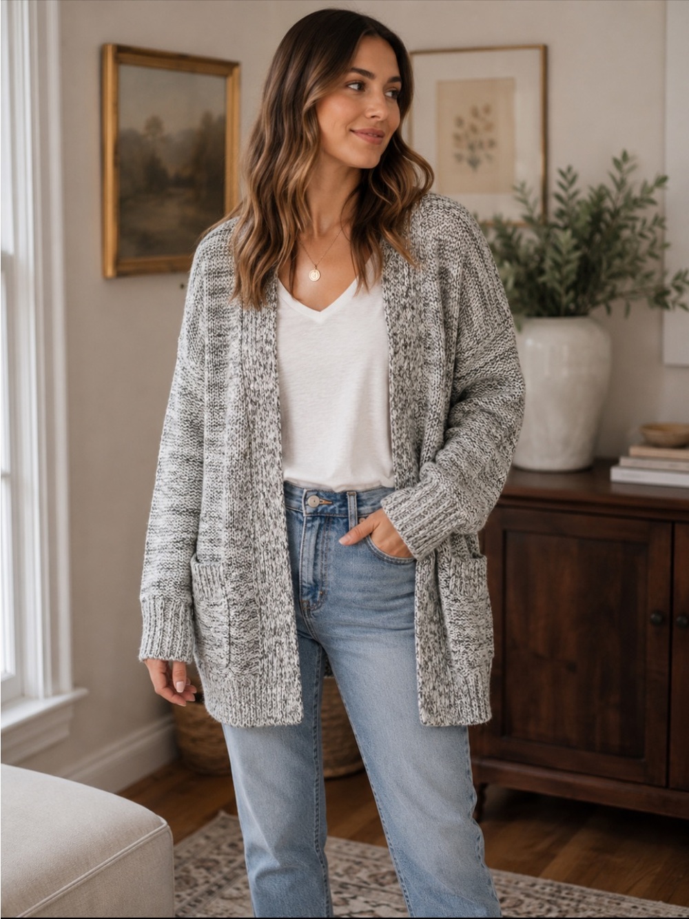 Zara Open-Front Marled Cardigan. Women’s Sz-S. Gray Mottled | Neutral. EUC